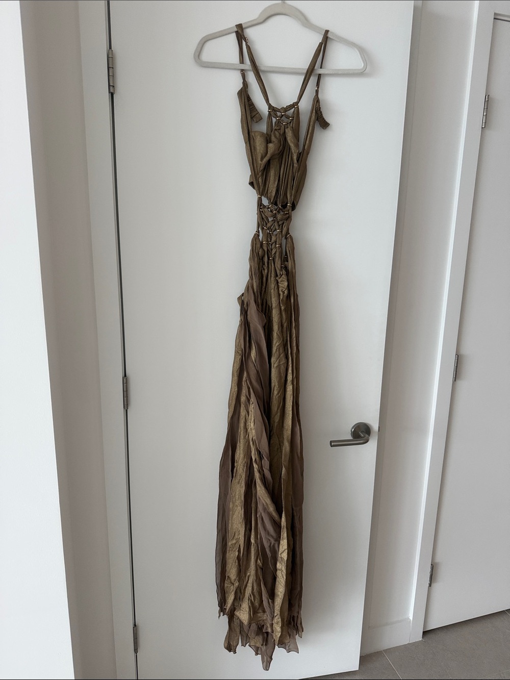 Cult Gaia Alexa Gown - Olive Green Halter Cutout Evening Dress - Picture 5 of 7
